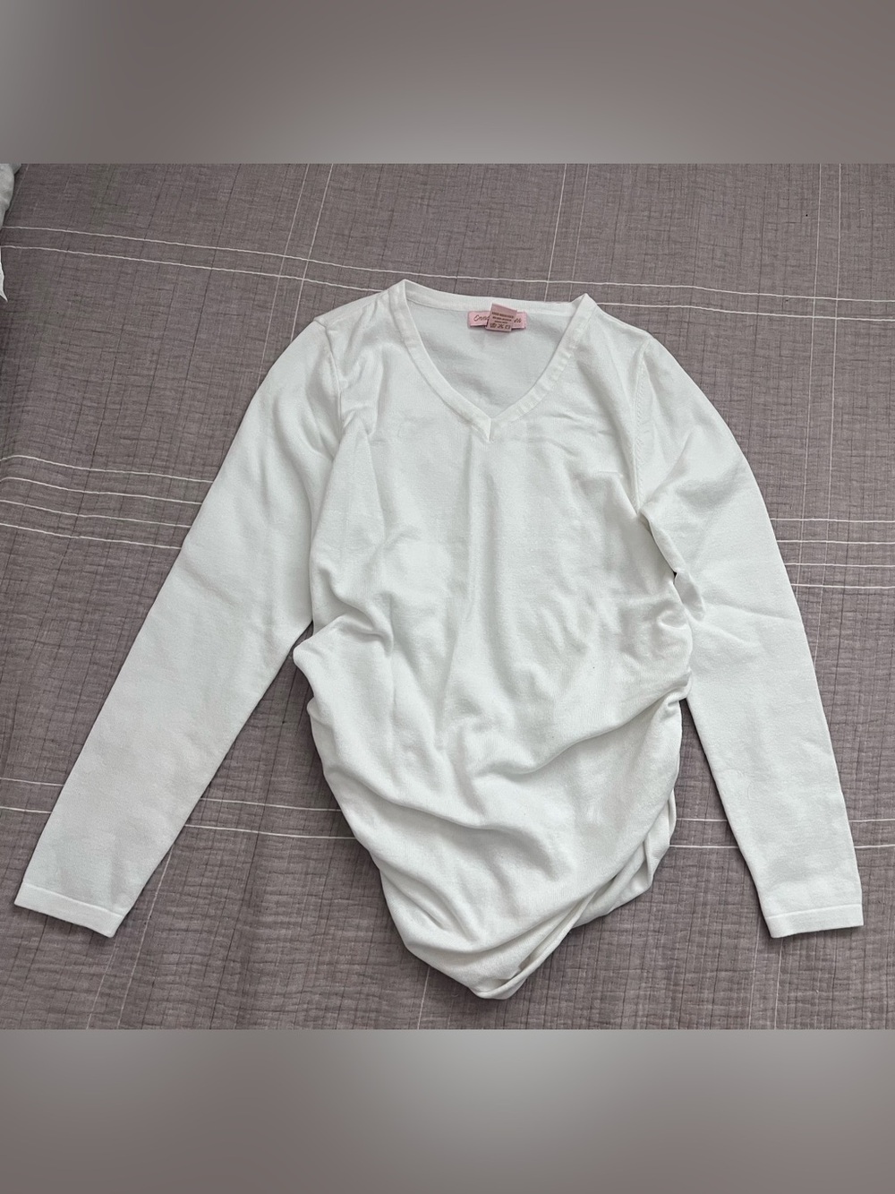 Maternity White V-Neck Long Sleeve Top - Cozy Everyday Tee